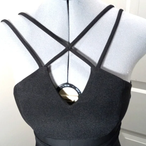 Honey and Rose Sz S Black Criss-Cross Front, Mesh Center, Midi - Picture 3 of 8